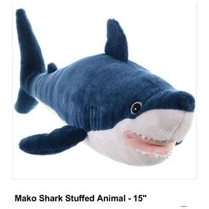 Wild Republic Mako Shark‎ Plush Stuffed Animal Toy, Blue, Cuddlekins 15"
